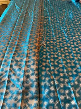 Blue Floral Banarasi Fabric - Elegant Teal Pattern